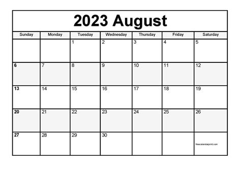 august  calendar printable  template