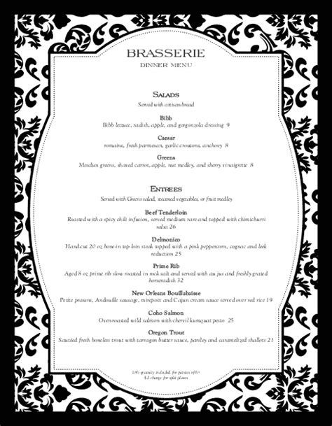 fine restaurant dining menu fine dining menus