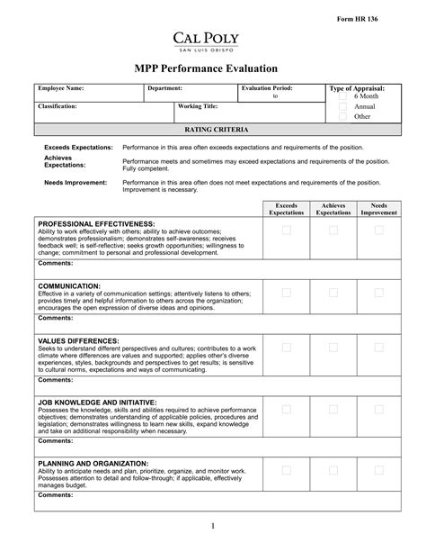 project manager performance review template