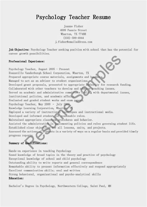 resume samples psychology teacher resume sample