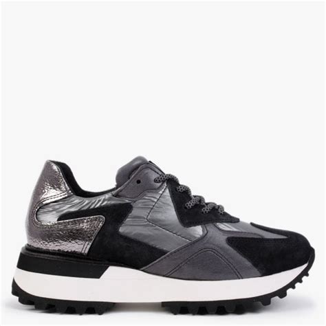 Alpe Angelica Grey And Black Leather Trainers