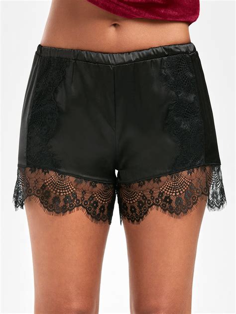 [11 Off] Lace Trim Satin Swimming Shorts Rosegal