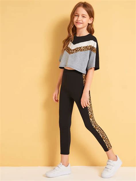 girls leopard print chevron top and leggings set girls fashion