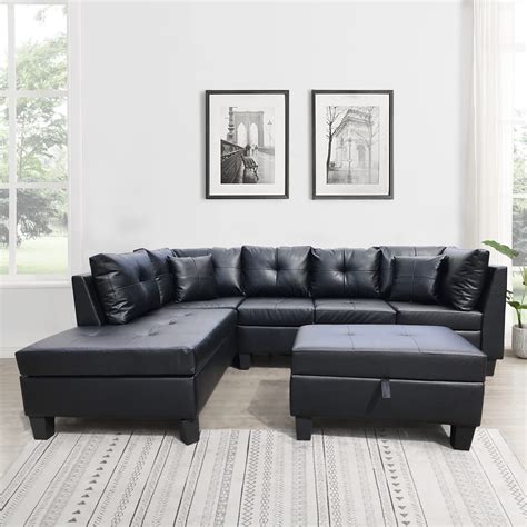 Jach 105 L Shaped Pu Faux Leather Sectional Sofa Couch For Living Room