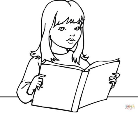 girl reading  book coloring page  printable coloring pages
