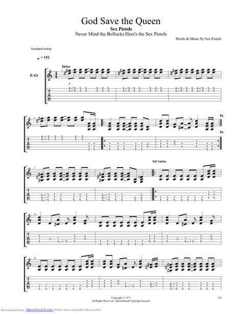God Save The Queen Guitar Pro Tab By Sex Pistols