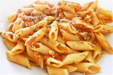 penne pasta  homemade tomato basil sauce  empty plate