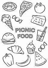 Food Coloring Pages Print Printable Easy Cute Colouring Color Fun Choose Board Books Sheets Picnic sketch template