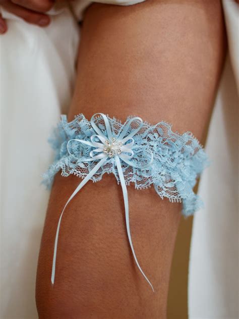 Tlg509 All Blue Lace Bridal Garter With Pretty Pearl Detail The