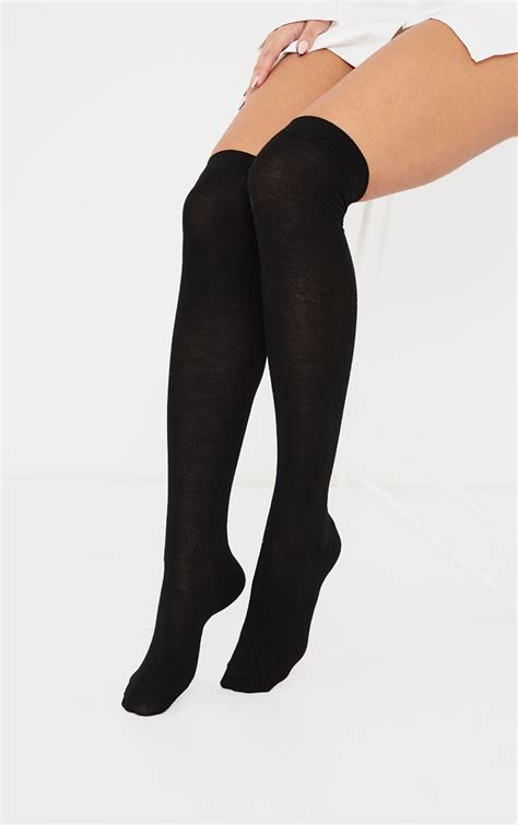 basic black over the knee socks accessories prettylittlething aus