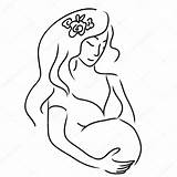 Pregnant Woman Drawing Lady Drawn Hand Illustration Stock sketch template