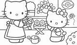 Coloring Kitty Hello Pages Flower sketch template