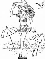 Coloring Printable Pages Girl Girls Barbie Beach Popular sketch template