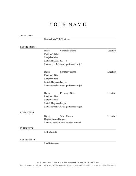 printable fill   blank resume templates  printable