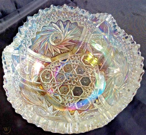 Carnival Glass Bowl Iridescent Rainbow Of Color Large Serving L E