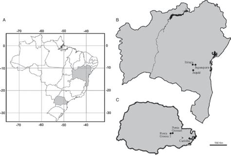 a geographic map of brazil showing the sampling sites of g uzeli