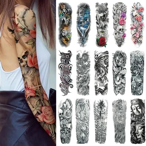 25 design waterproof temporary tattoo sticker full arm large size arm