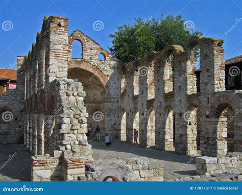 ruins   stone church stock image image  visitors