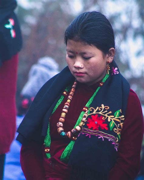 Beautiful Girl On Her Traditional Gurung Dress At Bhujung Nepal