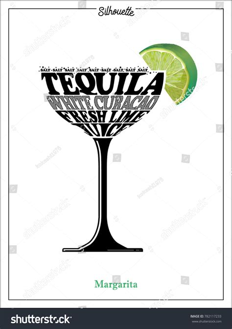 Cocktail Glass Silhouette Margarita Typography 1 스톡 벡터 로열티 프리
