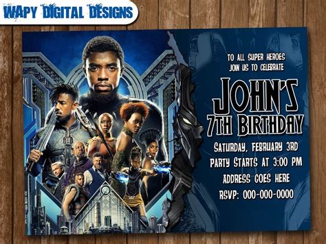 black panther  digital party invitation personalized birthday super