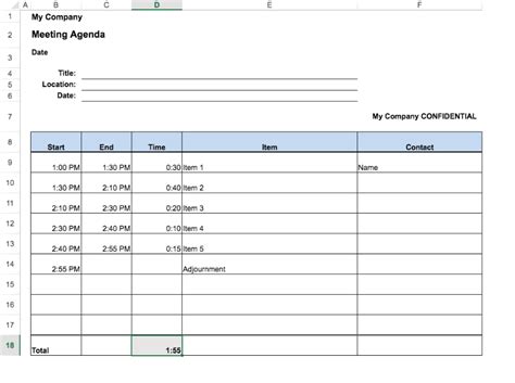 adjustable meeting agenda excel template