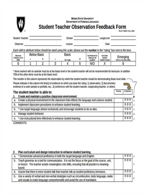 sample teacher feedback forms   ms word