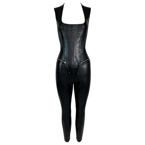 f w 1995 jean paul gaultier black dominatrix vinyl corset catsuit