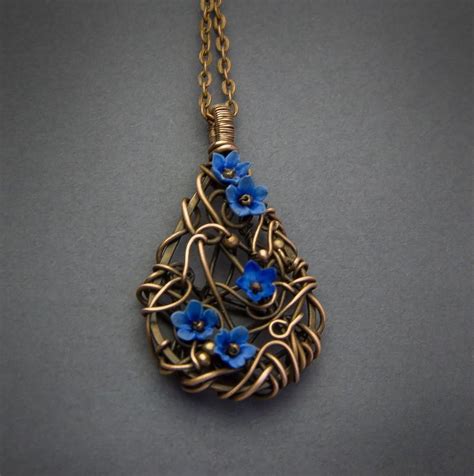 wire wrapped pendant necklace copper pendant wire wrap copper jewelry wirewrap pendant blue