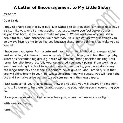 sample letter  encouragement    sister letter