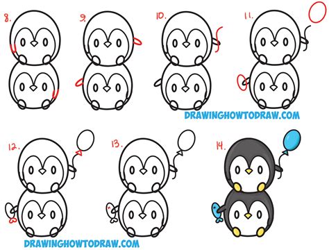 draw cute kawaii penguins stacked    easy step  step