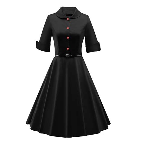 Womens Red Blue Black Burgundy Retro Dress Vintage 40s 50s 60s Hepburn