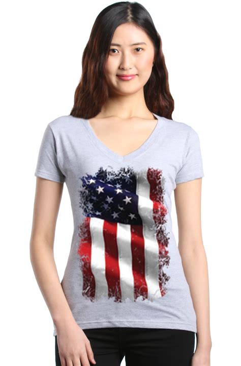 Shop4ever Womens Patriotic American Flag 4th Of July Usa Slim Fit V