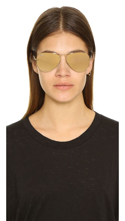 ray ban highstreet mirrored aviator sunglasses in gold light brown pink