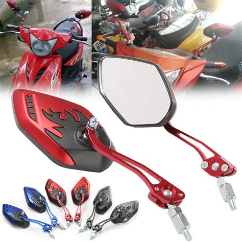 pcs motorcycle mirrors universal mm mm thread folding motor bike scooter rear view mirror