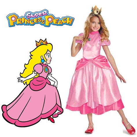 Little Princess Peach Costume Super Mario Brothers Princess Cosplay