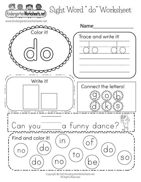 kindergarten sight words worksheets  printables
