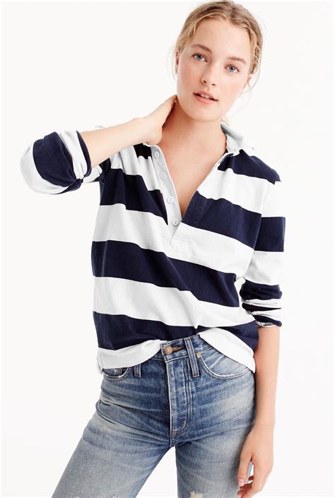 long sleeve rugby stripe polo flannel shirt dress tops striped long sleeve tee
