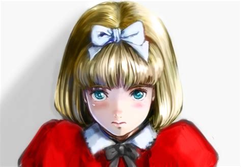 Youkai Ankake Original 1girl Blonde Hair Blue Eyes Blush Bow