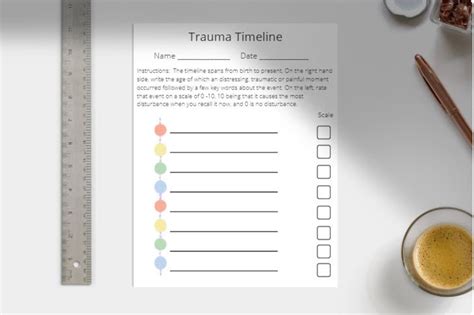 trauma timeline worksheet therapy counselling printabledigital