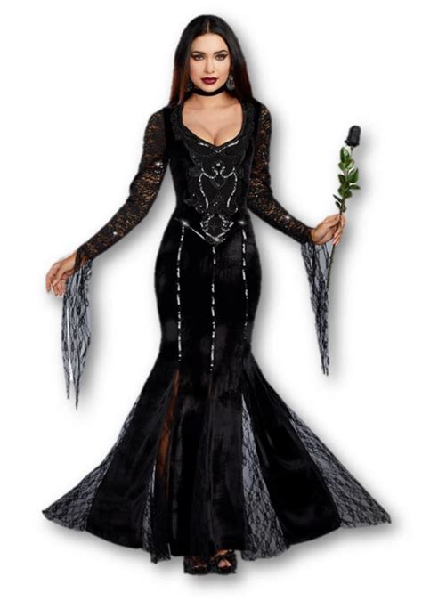 Dreamgirl Frightfully Beautiful Morticia Addams Black Velvet Gown