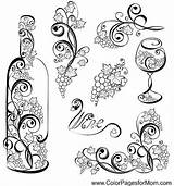Wine Bottle Vector Coloring Elements Tattoo Pages Wineglass Grapes Glass Grape Stock Grap Illustration Grapevines Adult Depositphotos Bottles Vintage Drawing sketch template