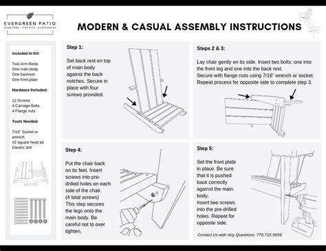 assembly instructions  evergreen patio modern adirondack chair  casual