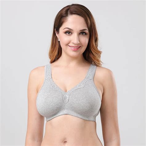 Plus Size Cotton Bra Womens Non Padded Lace Trim Full Coverage