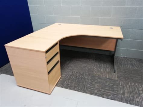 beech 153cm lh desk with pedestal recycled office