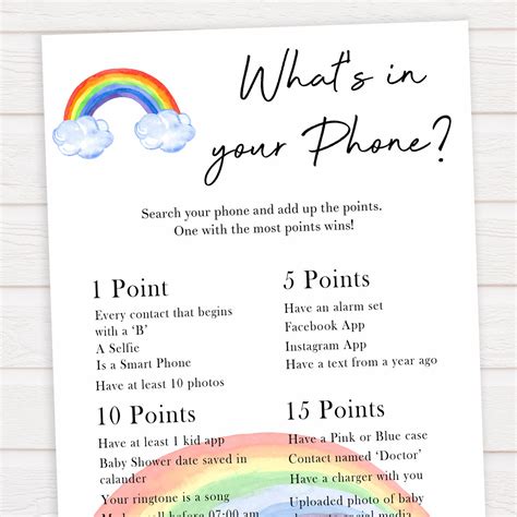 whats   phone game rainbow printable baby shower games