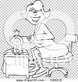 Seamstress Lineart Sewing Illustration Cartoon Woman Happy Dress Royalty Clipart Vector Djart sketch template