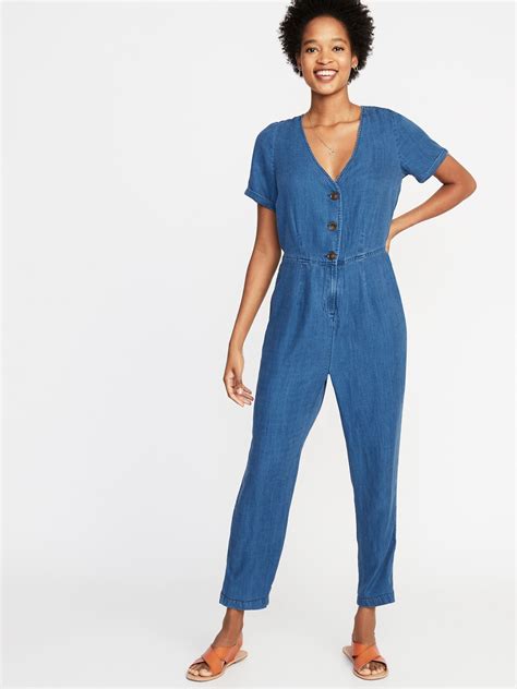 chambray v neck button front jumpsuit for women old navy jumpsuit