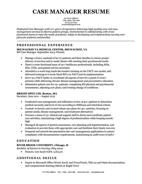 case manager resume sample   write resume genius