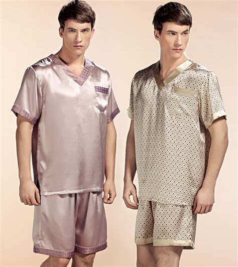 mens pajamas  sexy silk sleepwear male short sleeve shorts homewear